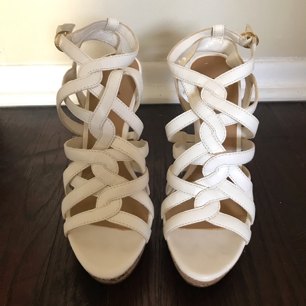 White strappy high heel sandals
